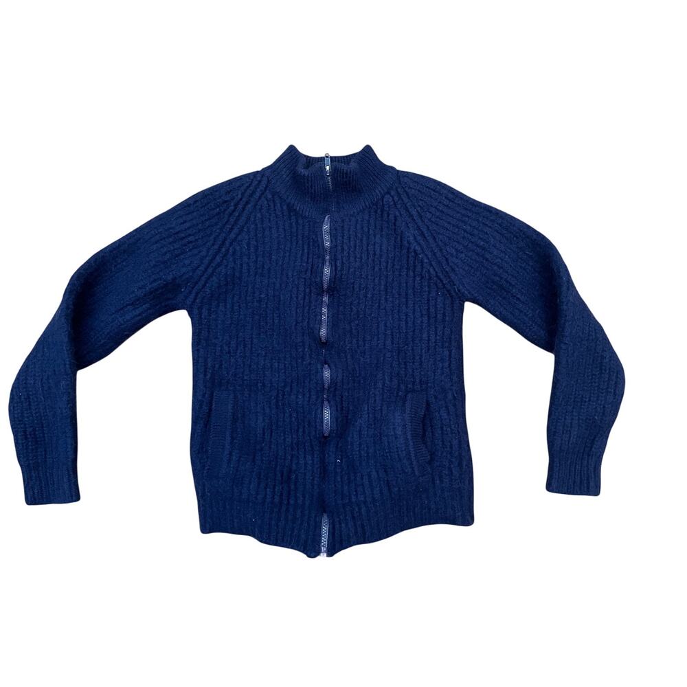 Vintage 70s YSL Tricots Pour Homme Zip Cardigan - Rare Navy Designer Ribbed Knit